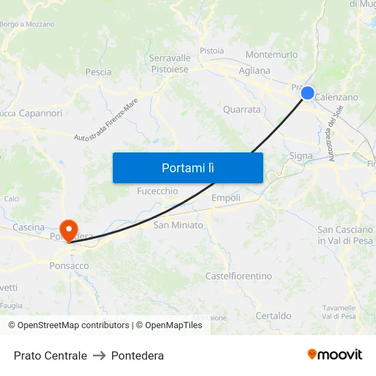 Prato Centrale to Pontedera map