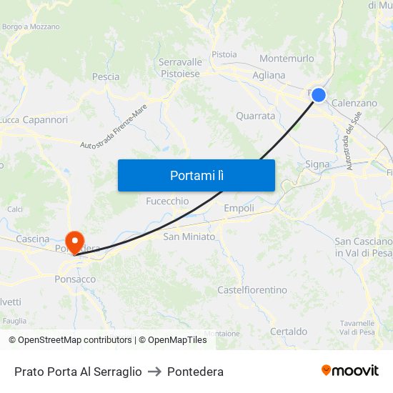 Prato Porta Al Serraglio to Pontedera map