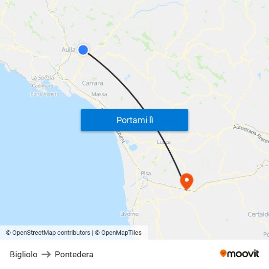 Bigliolo to Pontedera map