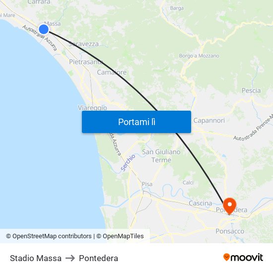 Stadio Massa to Pontedera map