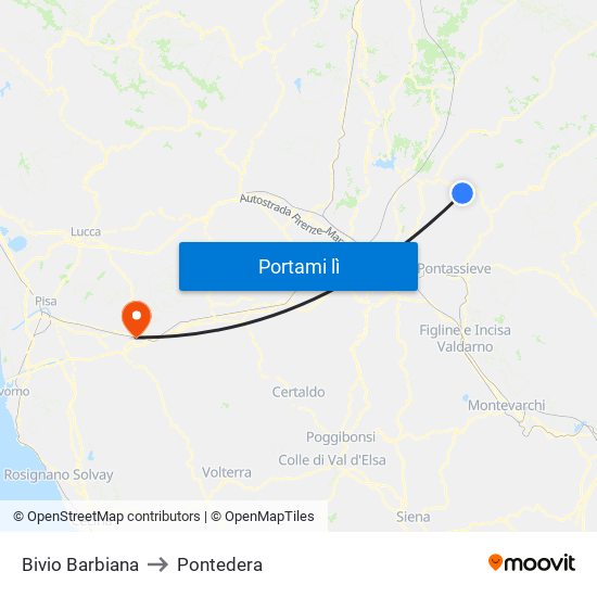 Bivio Barbiana to Pontedera map