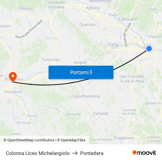 Colonna Liceo Michelangiolo to Pontedera map