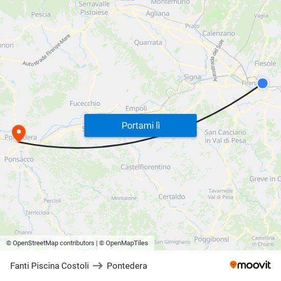 Fanti  Piscina Costoli to Pontedera map
