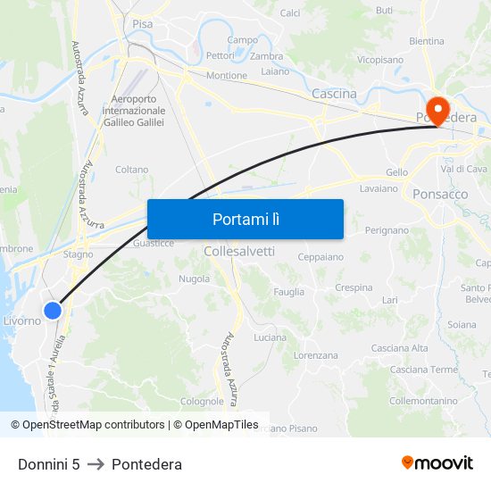 Donnini 5 to Pontedera map