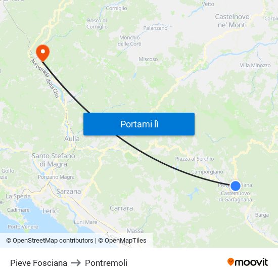 Pieve Fosciana to Pontremoli map