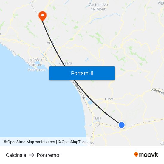 Calcinaia to Pontremoli map