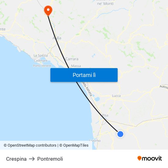 Crespina to Pontremoli map