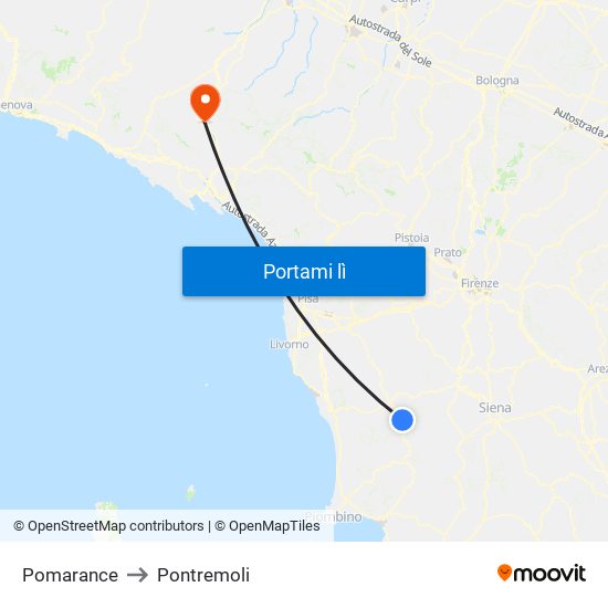 Pomarance to Pontremoli map