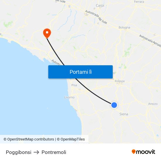 Poggibonsi to Pontremoli map