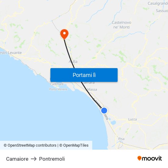 Camaiore to Pontremoli map