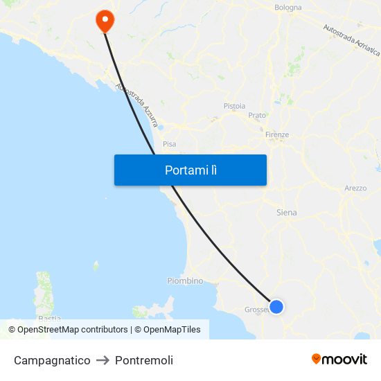 Campagnatico to Pontremoli map