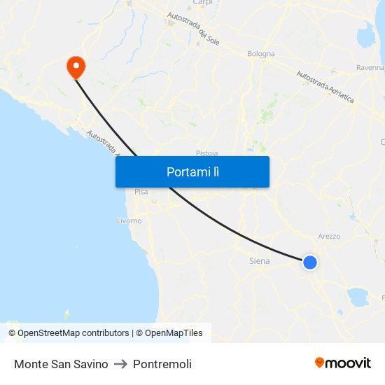 Monte San Savino to Pontremoli map