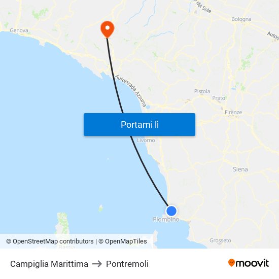 Campiglia Marittima to Pontremoli map