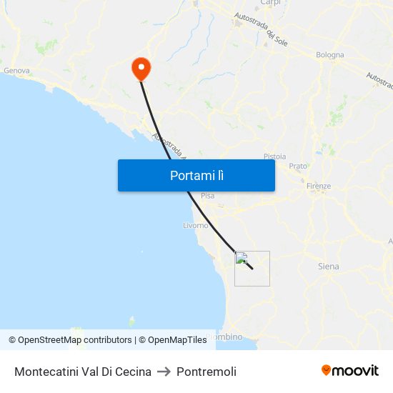 Montecatini Val Di Cecina to Pontremoli map