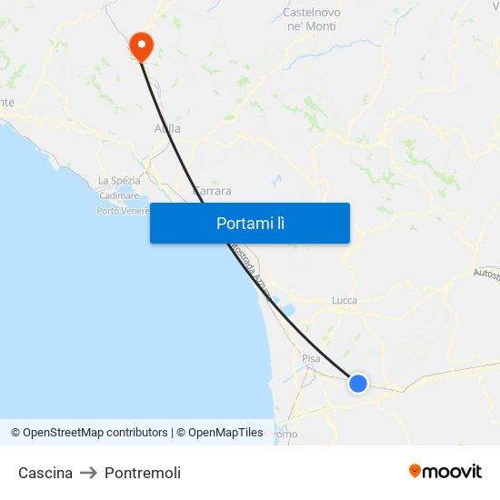 Cascina to Pontremoli map