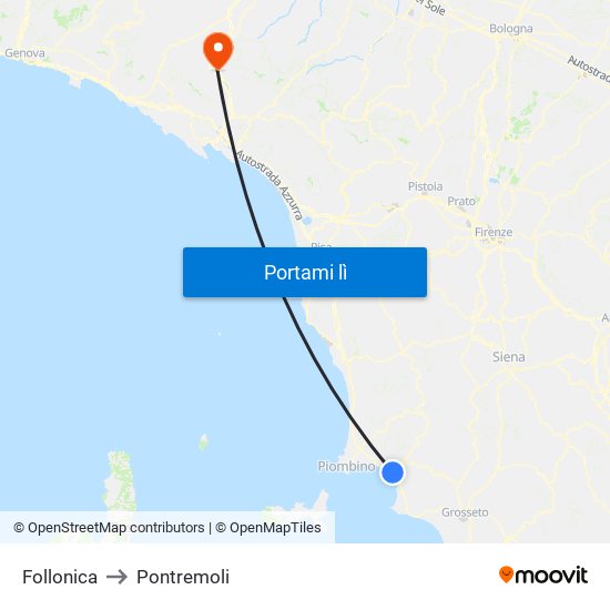 Follonica to Pontremoli map