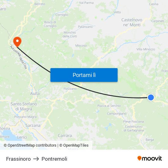 Frassinoro to Pontremoli map