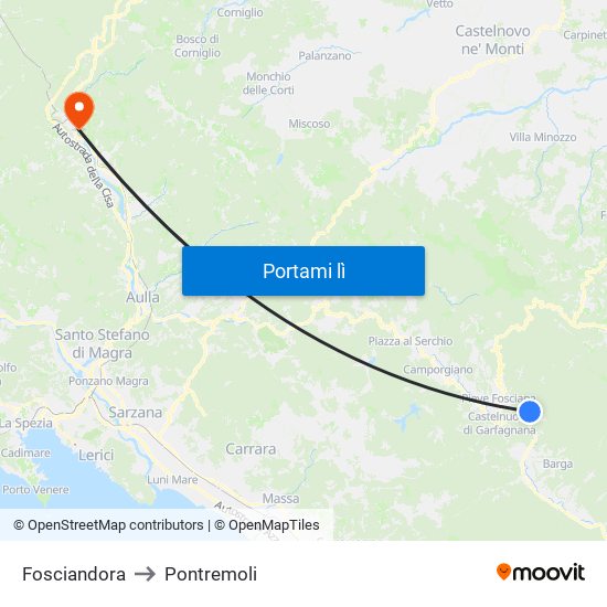 Fosciandora to Pontremoli map