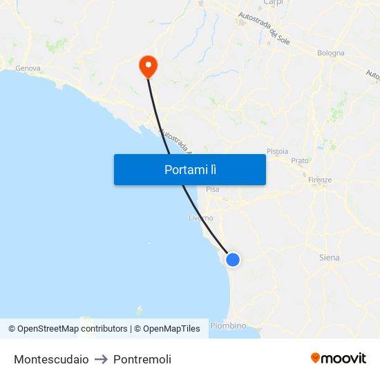Montescudaio to Pontremoli map
