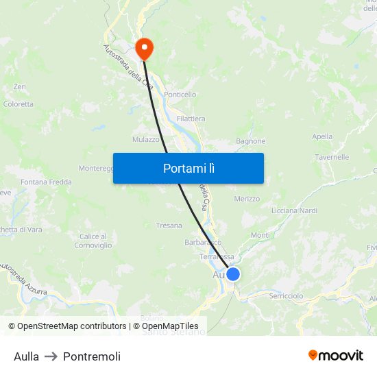 Aulla to Pontremoli map