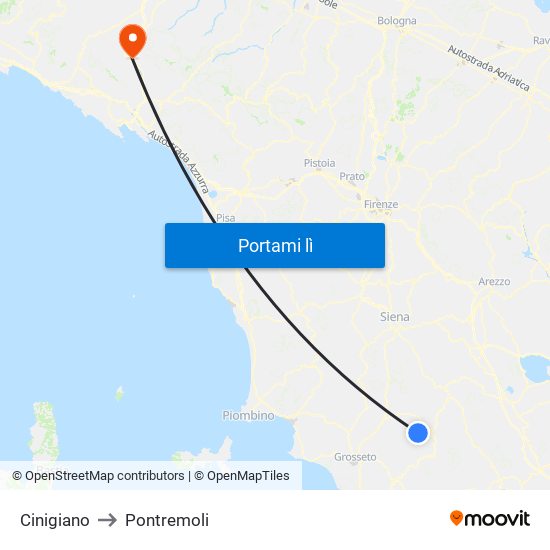 Cinigiano to Pontremoli map