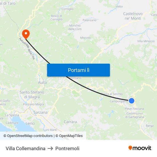 Villa Collemandina to Pontremoli map