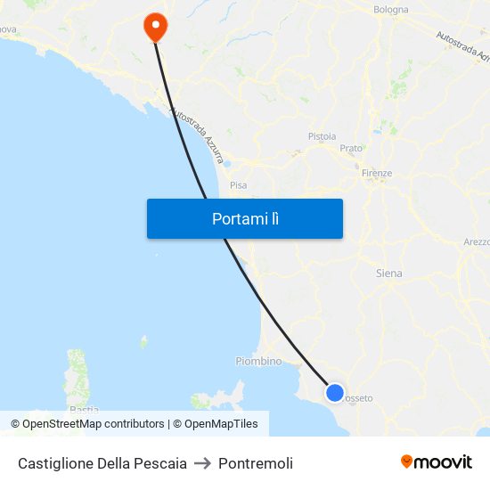 Castiglione Della Pescaia to Pontremoli map