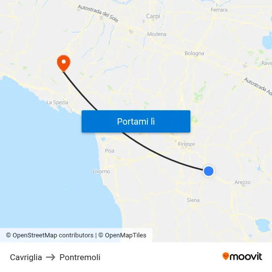 Cavriglia to Pontremoli map