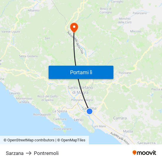 Sarzana to Pontremoli map