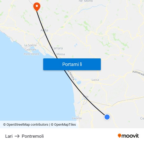 Lari to Pontremoli map