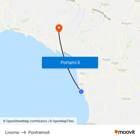 Livorno to Pontremoli map