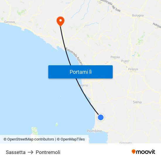 Sassetta to Pontremoli map