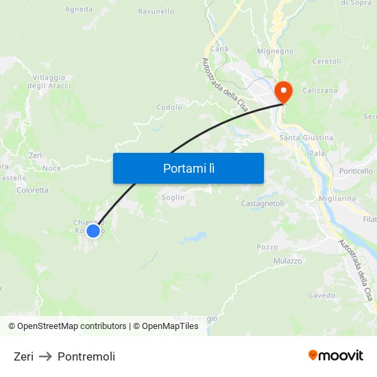 Zeri to Pontremoli map