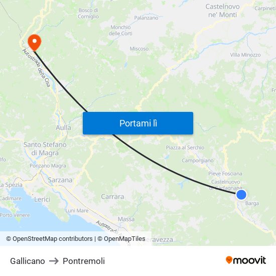 Gallicano to Pontremoli map
