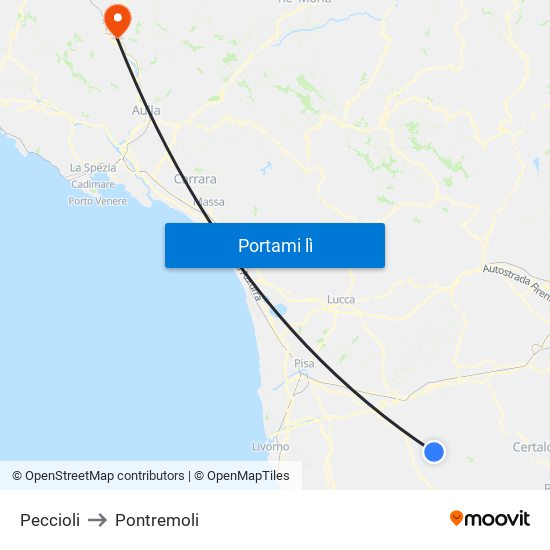 Peccioli to Pontremoli map