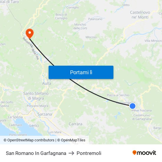San Romano In Garfagnana to Pontremoli map