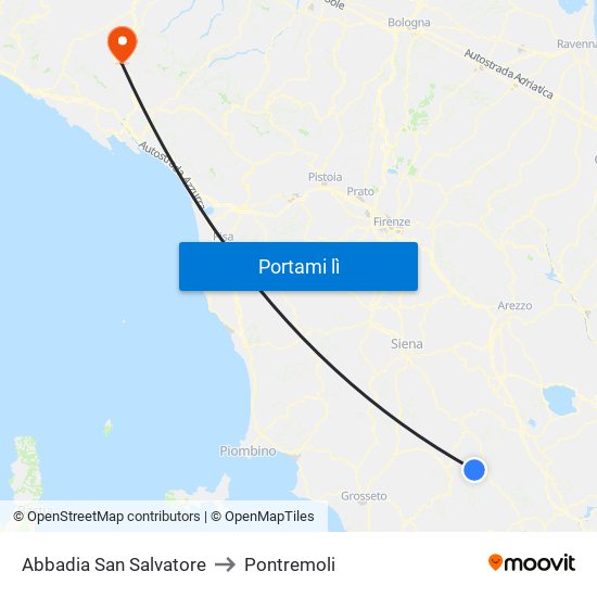 Abbadia San Salvatore to Pontremoli map