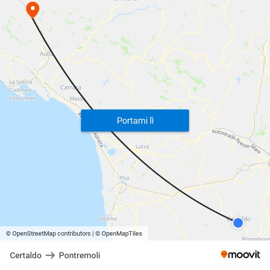 Certaldo to Pontremoli map