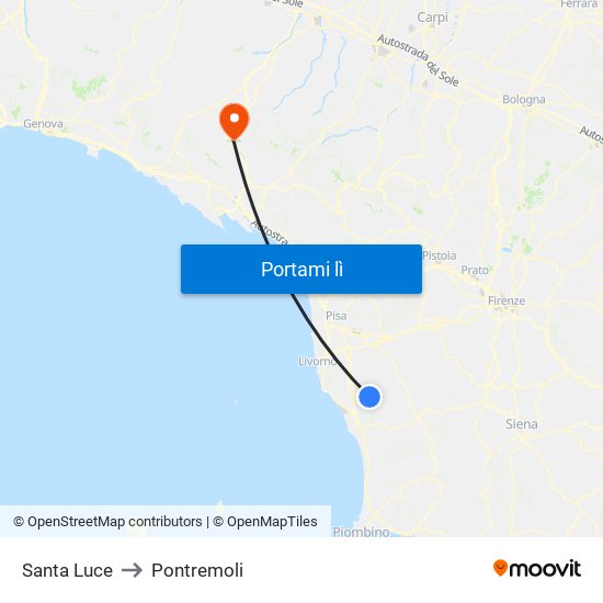 Santa Luce to Pontremoli map