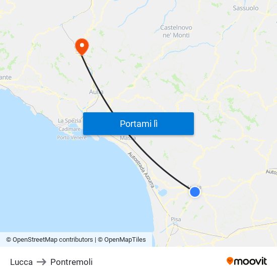Lucca to Pontremoli map
