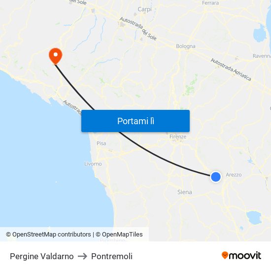 Pergine Valdarno to Pontremoli map