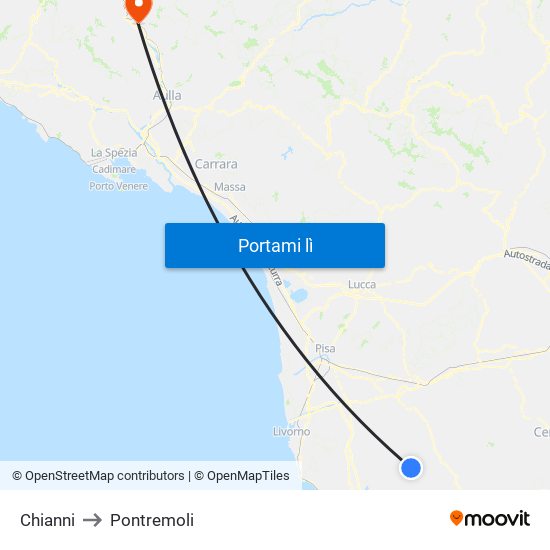 Chianni to Pontremoli map