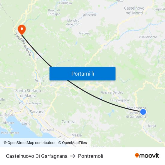 Castelnuovo Di Garfagnana to Pontremoli map