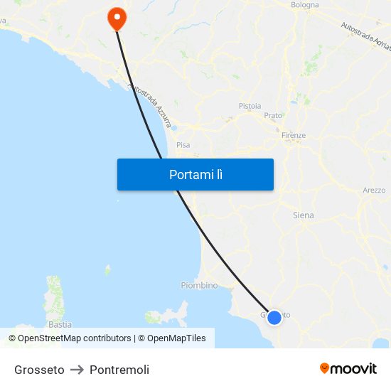 Grosseto to Pontremoli map