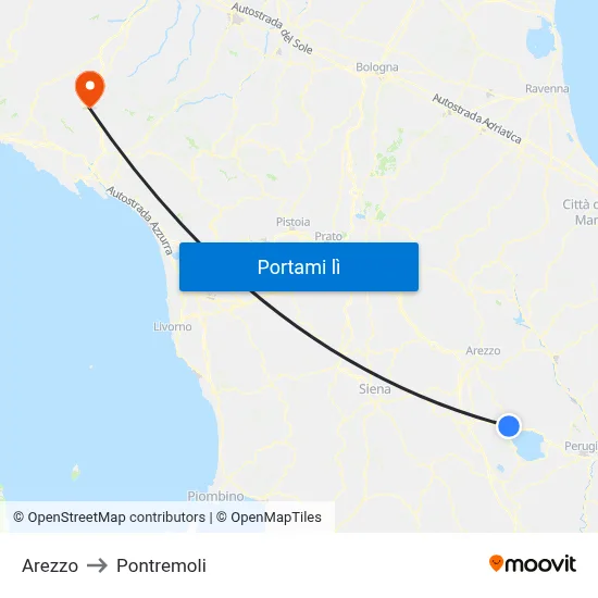 Arezzo to Pontremoli map