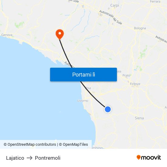 Lajatico to Pontremoli map