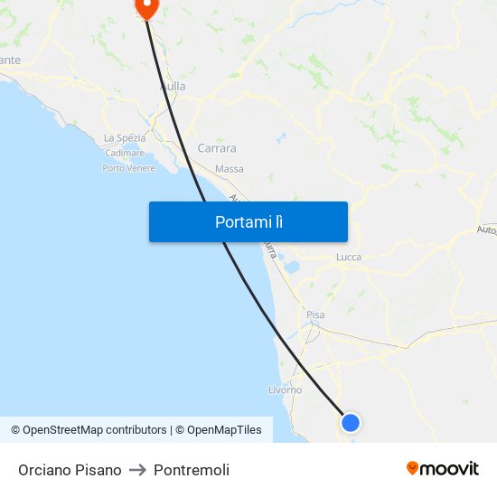 Orciano Pisano to Pontremoli map