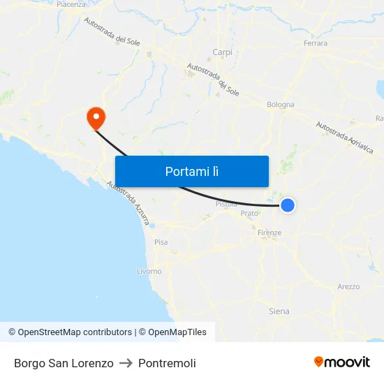 Borgo San Lorenzo to Pontremoli map