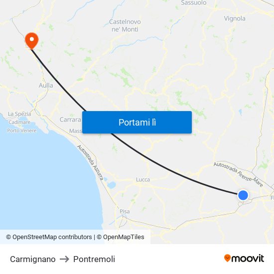 Carmignano to Pontremoli map