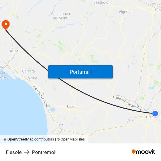 Fiesole to Pontremoli map